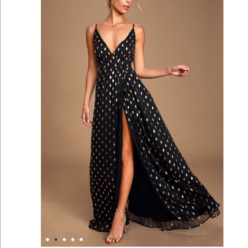 Lulus Galaxy nights black and gold maxi XS
